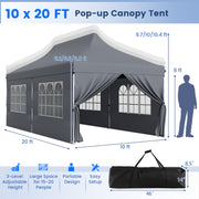 Costway - 10 x 20 FT Pop up Canopy with 6 Sidewalls and Windows and Carrying Bag for Party Wedding Picnic-Gray