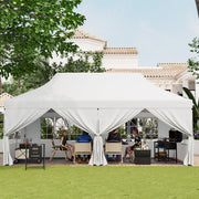Costway - 10 x 20 FT Pop up Canopy with 6 Sidewalls and Windows and Carrying Bag for Party Wedding Picnic-White
