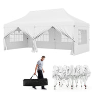 Costway - 10 x 20 FT Pop up Canopy with 6 Sidewalls and Windows and Carrying Bag for Party Wedding Picnic-White