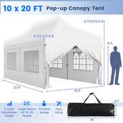 Costway - 10 x 20 FT Pop up Canopy with 6 Sidewalls and Windows and Carrying Bag for Party Wedding Picnic-White