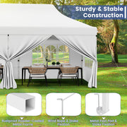 Costway - 10 x 20 FT Pop up Canopy with 6 Sidewalls and Windows and Carrying Bag for Party Wedding Picnic-White