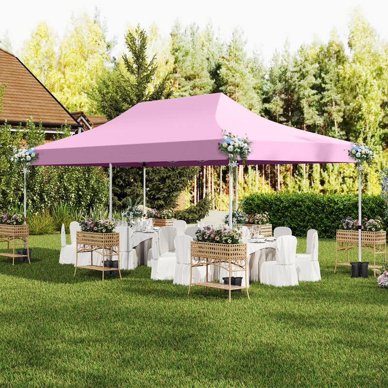 Costway - 10 x 20 Feet Pop up Canopy with 6 Sidewalls Windows and Carrying Bag-Pink
