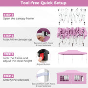 Costway - 10 x 20 Feet Pop up Canopy with 6 Sidewalls Windows and Carrying Bag-Pink