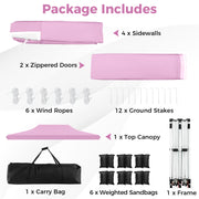 Costway - 10 x 20 Feet Pop up Canopy with 6 Sidewalls Windows and Carrying Bag-Pink