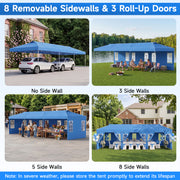 Costway - 10 x 30 FT Pop Up Canopy Tent with 8 Sidewalls and Adjustable Height-Blue