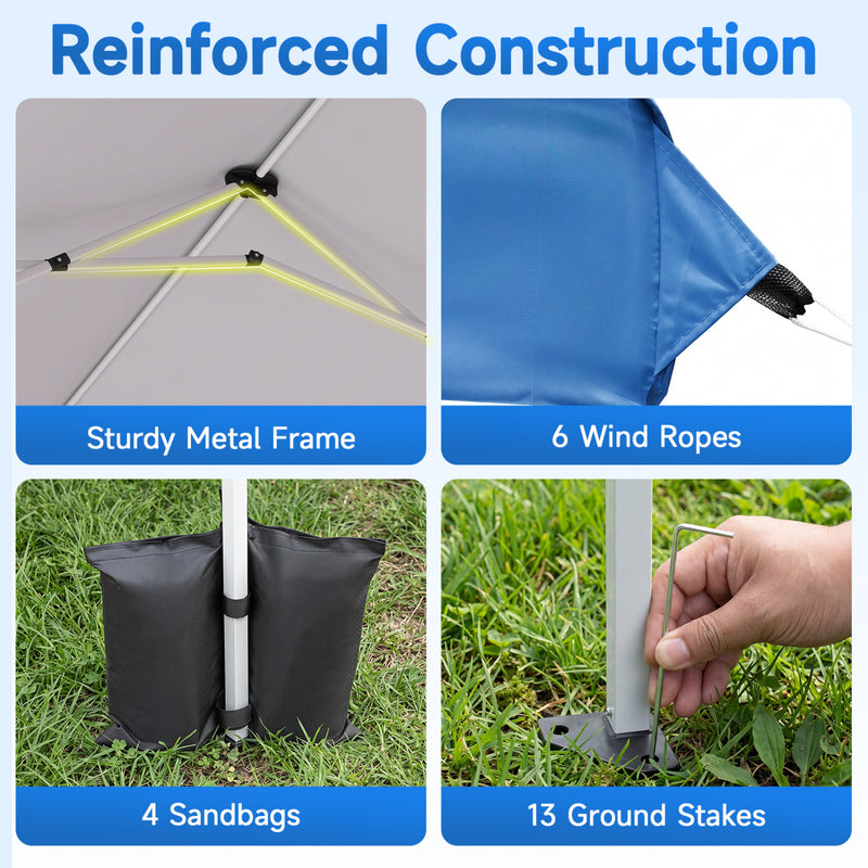 Costway - 10 x 30 FT Pop Up Canopy Tent with 8 Sidewalls and Adjustable Height-Blue