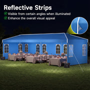 Costway - 10 x 30 FT Pop Up Canopy Tent with 8 Sidewalls and Adjustable Height-Blue