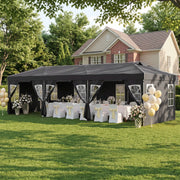 Costway - 10 x 30 FT Pop Up Canopy Tent with 8 Sidewalls and Adjustable Height-Black
