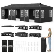 Costway - 10 x 30 FT Pop Up Canopy Tent with 8 Sidewalls and Adjustable Height-Black