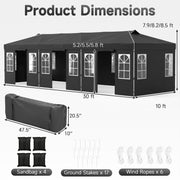 Costway - 10 x 30 FT Pop Up Canopy Tent with 8 Sidewalls and Adjustable Height-Black