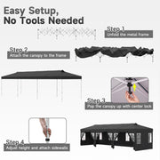 Costway - 10 x 30 FT Pop Up Canopy Tent with 8 Sidewalls and Adjustable Height-Black