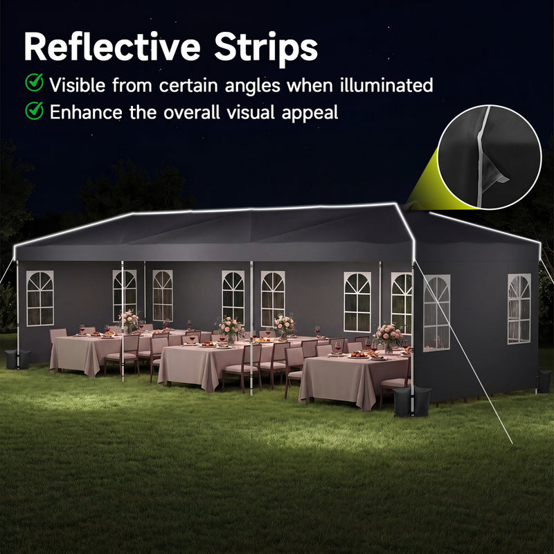 Costway - 10 x 30 FT Pop Up Canopy Tent with 8 Sidewalls and Adjustable Height-Black