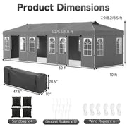 Costway - 10 x 30 FT Pop Up Canopy Tent with 8 Sidewalls and Adjustable Height-Gray