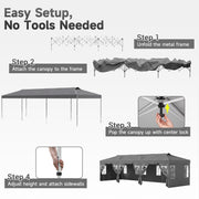 Costway - 10 x 30 FT Pop Up Canopy Tent with 8 Sidewalls and Adjustable Height-Gray