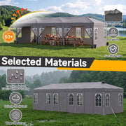Costway - 10 x 30 FT Pop Up Canopy Tent with 8 Sidewalls and Adjustable Height-Gray