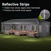 Costway - 10 x 30 FT Pop Up Canopy Tent with 8 Sidewalls and Adjustable Height-Gray