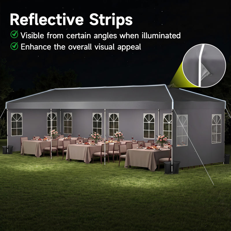 Costway - 10 x 30 FT Pop Up Canopy Tent with 8 Sidewalls and Adjustable Height-Gray