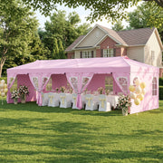Costway - 10 x 30 FT Pop Up Canopy Tent with 8 Sidewalls and Adjustable Height-Pink
