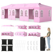 Costway - 10 x 30 FT Pop Up Canopy Tent with 8 Sidewalls and Adjustable Height-Pink