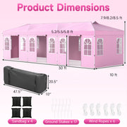 Costway - 10 x 30 FT Pop Up Canopy Tent with 8 Sidewalls and Adjustable Height-Pink