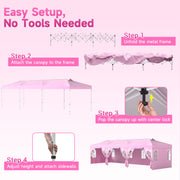 Costway - 10 x 30 FT Pop Up Canopy Tent with 8 Sidewalls and Adjustable Height-Pink