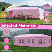 Costway - 10 x 30 FT Pop Up Canopy Tent with 8 Sidewalls and Adjustable Height-Pink