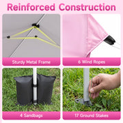 Costway - 10 x 30 FT Pop Up Canopy Tent with 8 Sidewalls and Adjustable Height-Pink