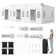 Costway - 10 x 30 FT Pop Up Canopy Tent with 8 Sidewalls and Adjustable Height-White