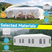Costway - 10 x 30 FT Pop Up Canopy Tent with 8 Sidewalls and Adjustable Height-White