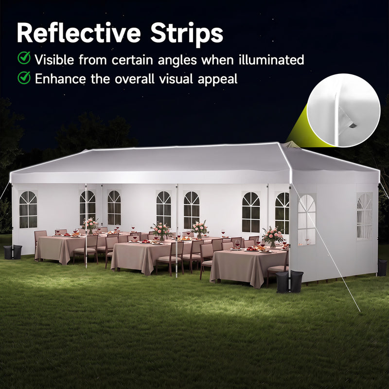 Costway - 10 x 30 FT Pop Up Canopy Tent with 8 Sidewalls and Adjustable Height-White