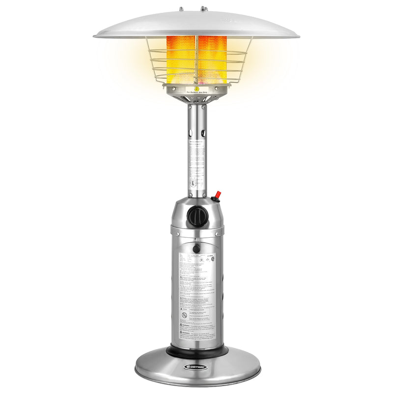 Costway - 11 000BTU Portable Tabletop Patio Stainless Steel Standing Propane Heater