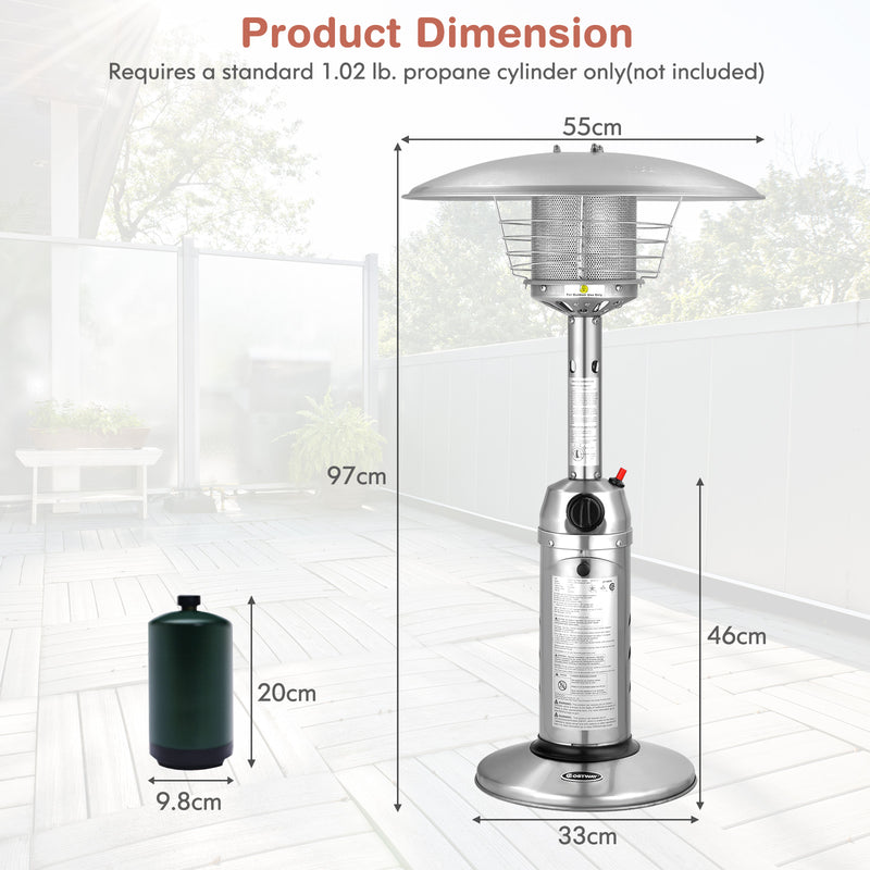 Costway - 11 000BTU Portable Tabletop Patio Stainless Steel Standing Propane Heater
