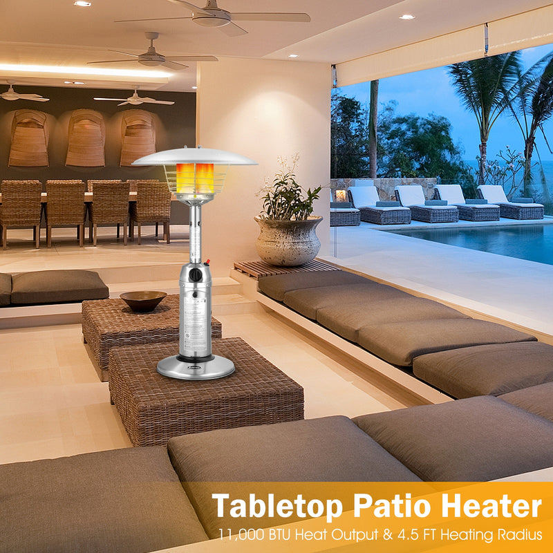 Costway - 11 000BTU Portable Tabletop Patio Stainless Steel Standing Propane Heater