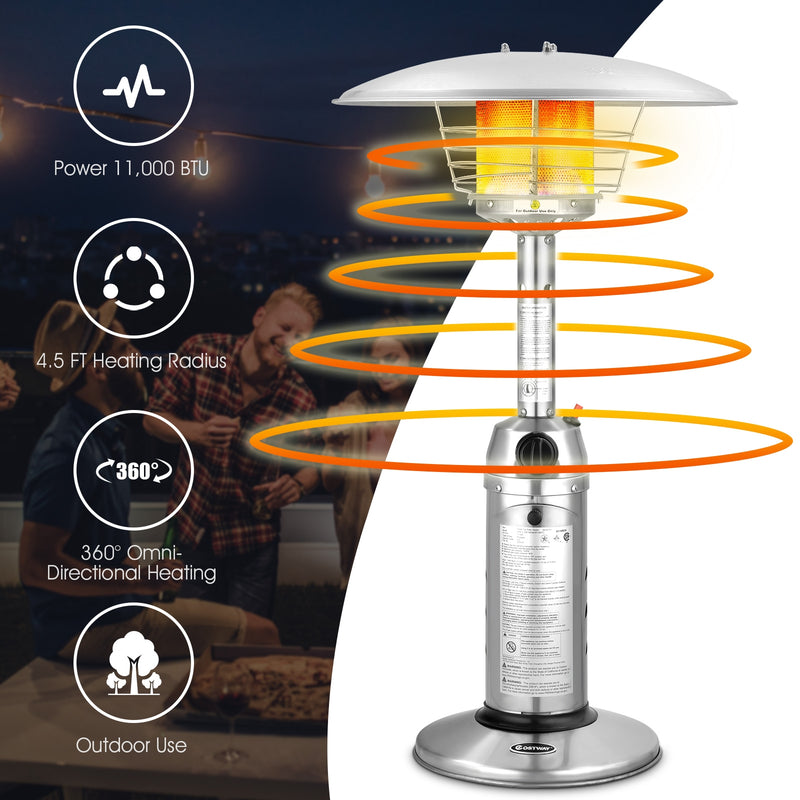 Costway - 11 000BTU Portable Tabletop Patio Stainless Steel Standing Propane Heater