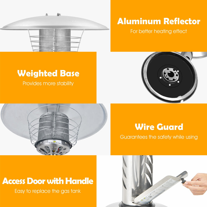 Costway - 11 000BTU Portable Tabletop Patio Stainless Steel Standing Propane Heater