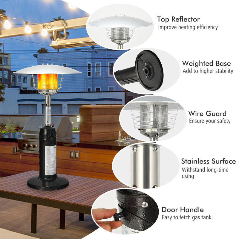 Costway - 11 000 BTU Portable Tabletop Propane Patio Standing Heater-Black