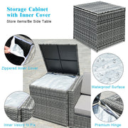 Costway - 8 Piece Wicker Sofa Rattan Dinning Set Patio Furniture with Storage Table-Turquoise