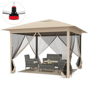 Costway - 11.5 x 11.5 FT Pop-up Canopy Instant One-Person Setup with Mesh Screen Netting-Beige