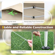 Costway - 11.5 x 11.5 FT Pop-up Canopy Instant One-Person Setup with Mesh Screen Netting-Beige