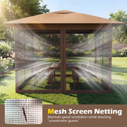 Costway - 11.5 x 11.5 FT Pop-up Canopy Instant One-Person Setup with Mesh Screen Netting-Brown