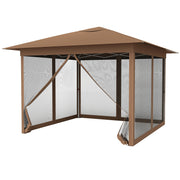 Costway - 11.5 x 11.5 FT Pop-up Canopy Instant One-Person Setup with Mesh Screen Netting-Brown