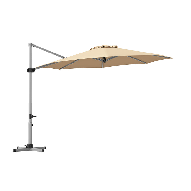 Costway - 11 Feet Patio Offset Cantilever Umbrella 360° Rotation Aluminum Tilt-Beige