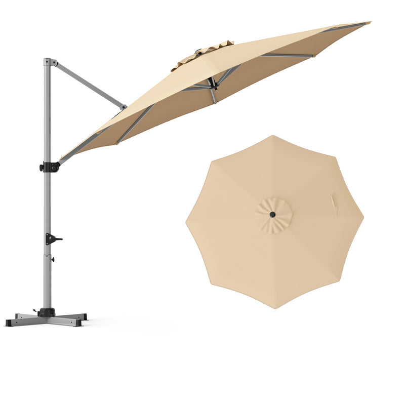 Costway - 11 Feet Patio Offset Cantilever Umbrella 360° Rotation Aluminum Tilt-Beige