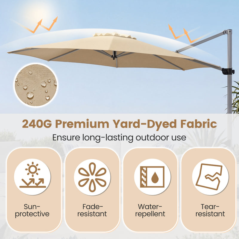 Costway - 11 Feet Patio Offset Cantilever Umbrella 360° Rotation Aluminum Tilt-Beige