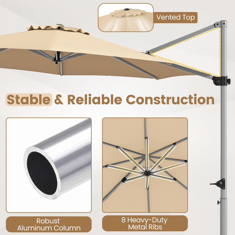 Costway - 11 Feet Patio Offset Cantilever Umbrella 360° Rotation Aluminum Tilt-Beige