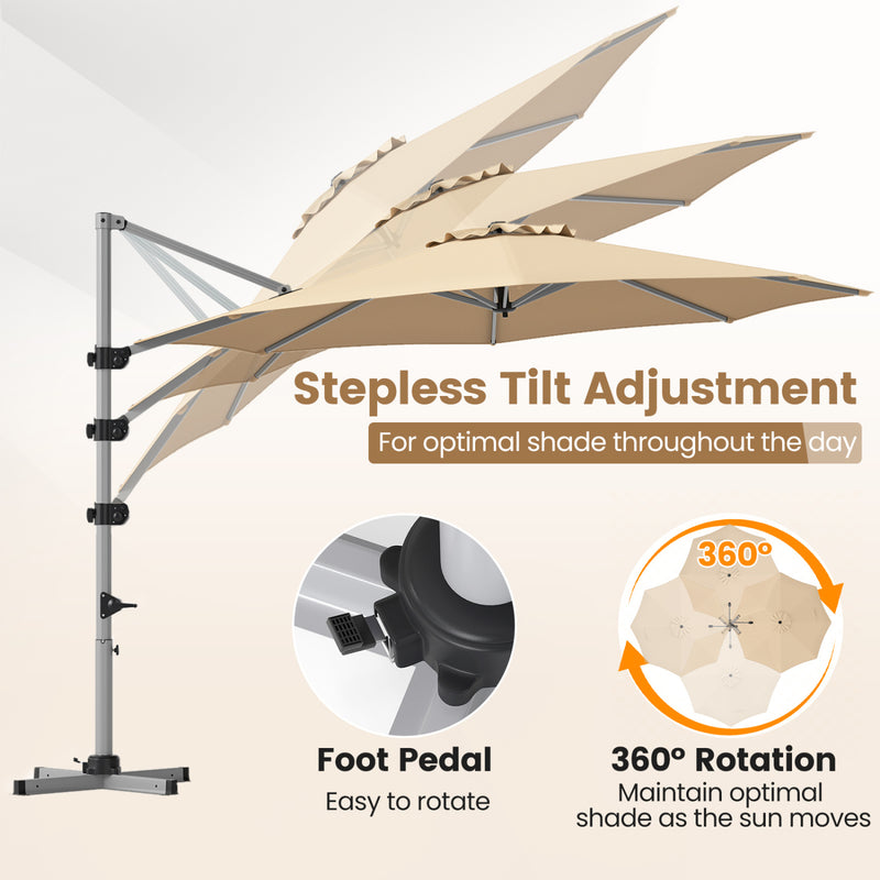 Costway - 11 Feet Patio Offset Cantilever Umbrella 360° Rotation Aluminum Tilt-Beige