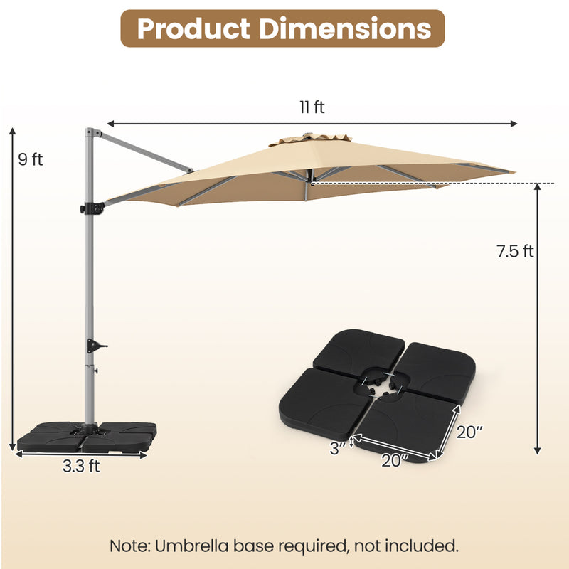 Costway - 11 Feet Patio Offset Cantilever Umbrella 360° Rotation Aluminum Tilt-Beige