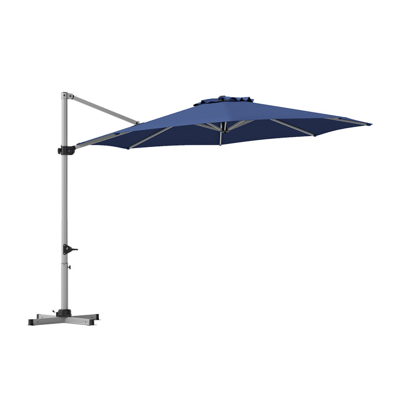 Costway - 11 Feet Patio Offset Cantilever Umbrella 360° Rotation Aluminum Tilt-Navy