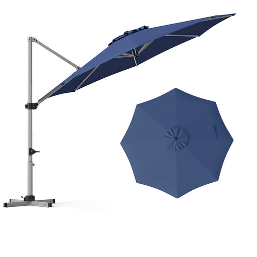 Costway - 11 Feet Patio Offset Cantilever Umbrella 360° Rotation Aluminum Tilt-Navy