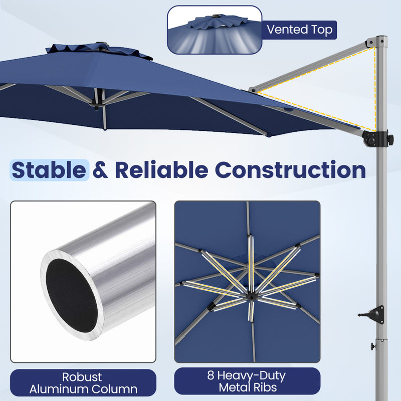 Costway - 11 Feet Patio Offset Cantilever Umbrella 360° Rotation Aluminum Tilt-Navy